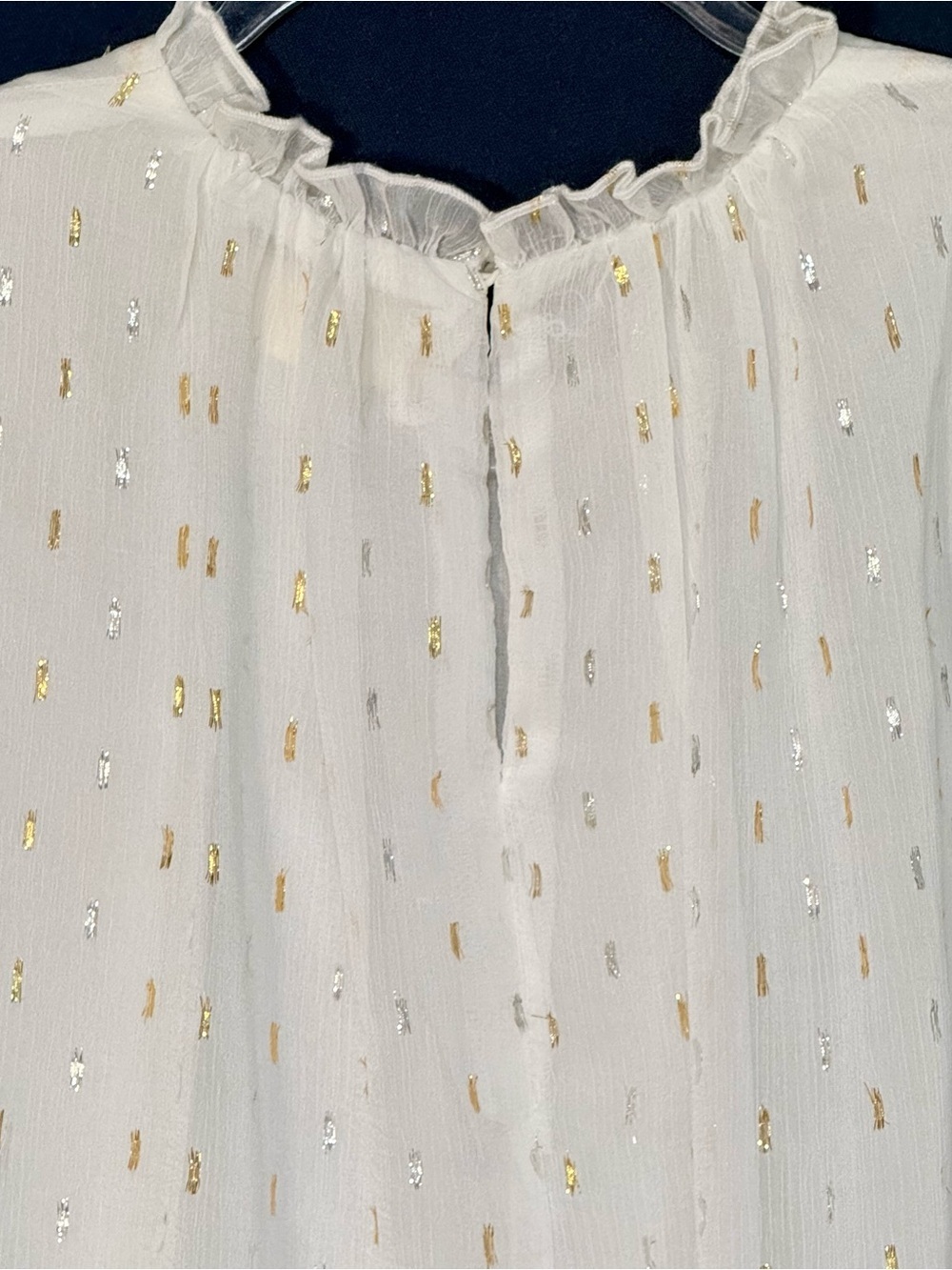 Melloday Boho Romantic Gold & Silver Flecked Balloon Sleeved Blouse Size Small - Picture 6 of 9